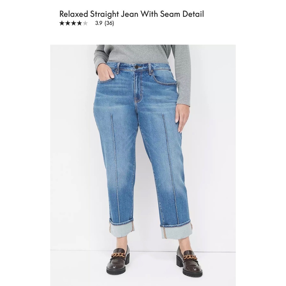 Lane‎ Bryant Relaxed Straight Jean Front Seam Detail Medium Wash Cuffed Denim - Picture 2 of 4